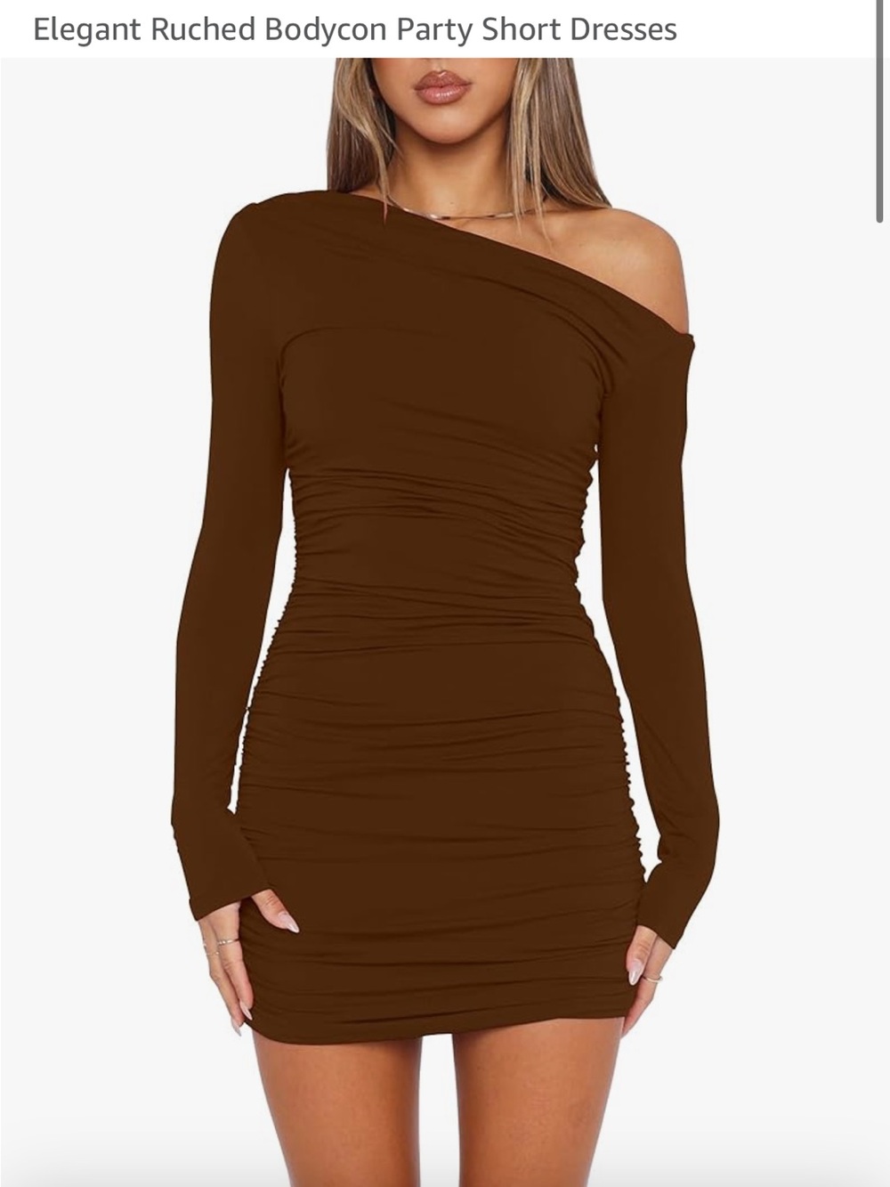 Sexy off shoulder long sleeve ruched mini dress